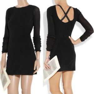 Theyskens' Theory Citex Black Long Sleeve Dress Cross Strap Back Pockets Mesh 4